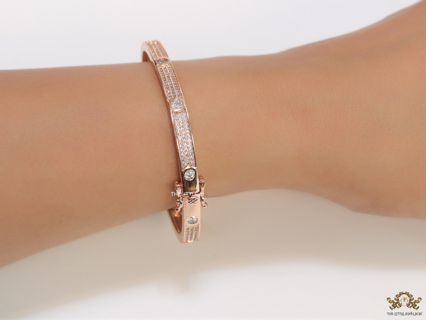 Rose Gold plated openable bracelet studded with cz