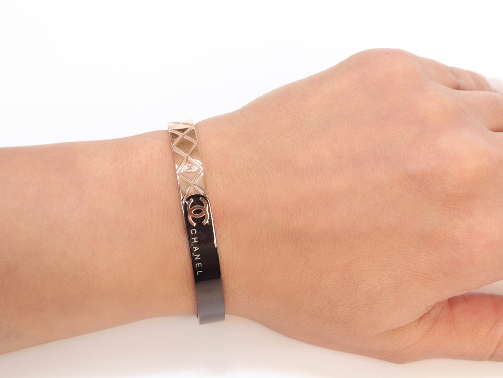 Half n Half rose gold black cross band style bracelet
