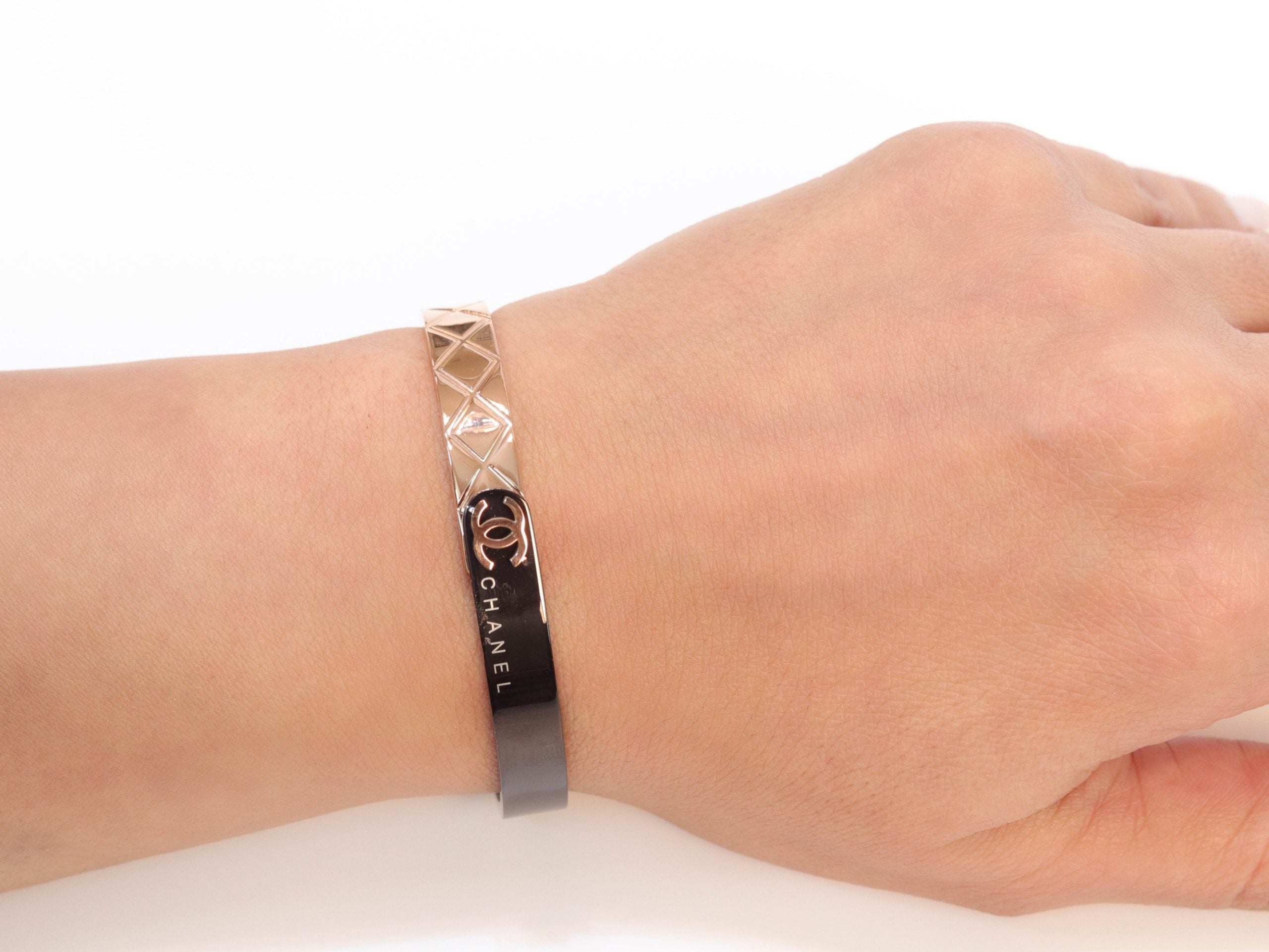 Half n Half rose gold black cross band style bracelet