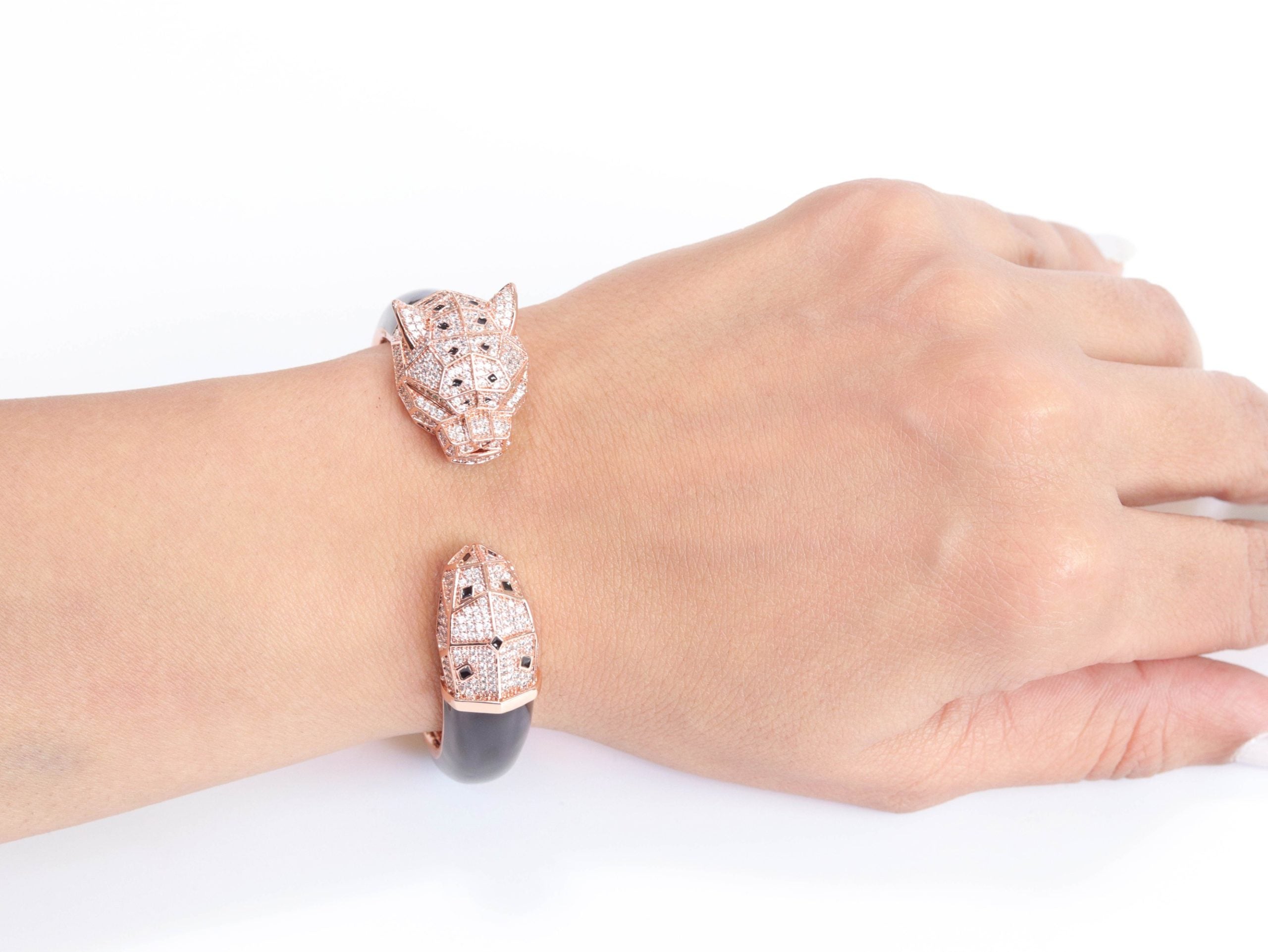 Panther face rose gold and black bracelet
