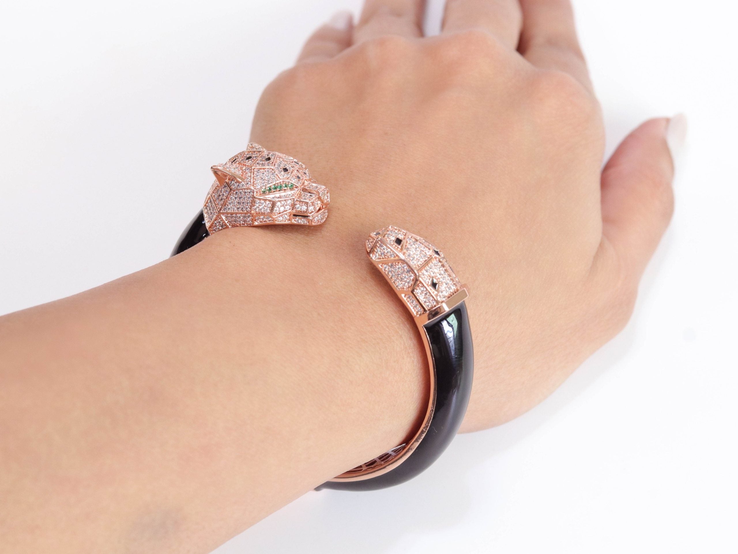 Panther face rose gold and black bracelet