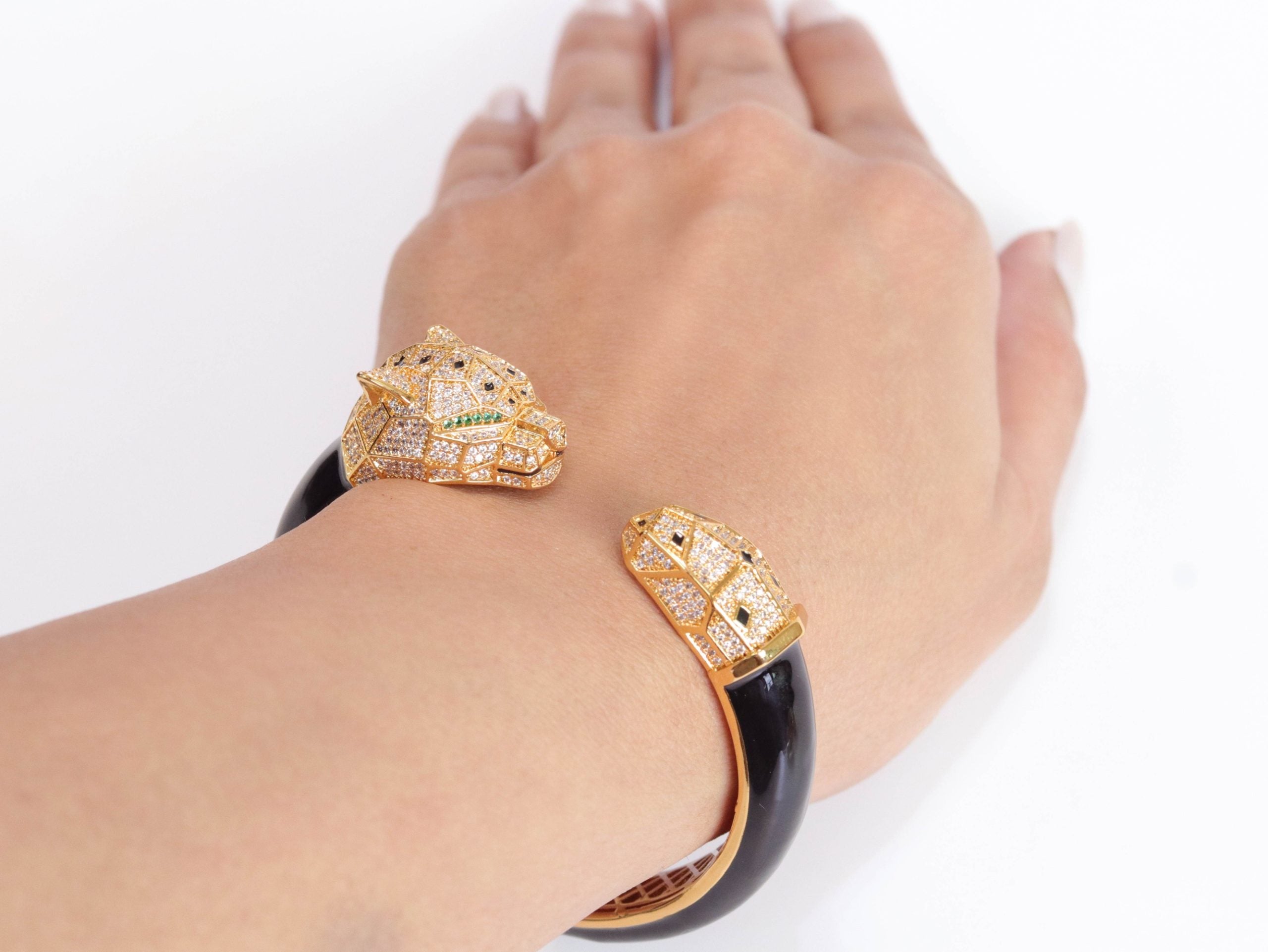 Panther face gold and black bracelet