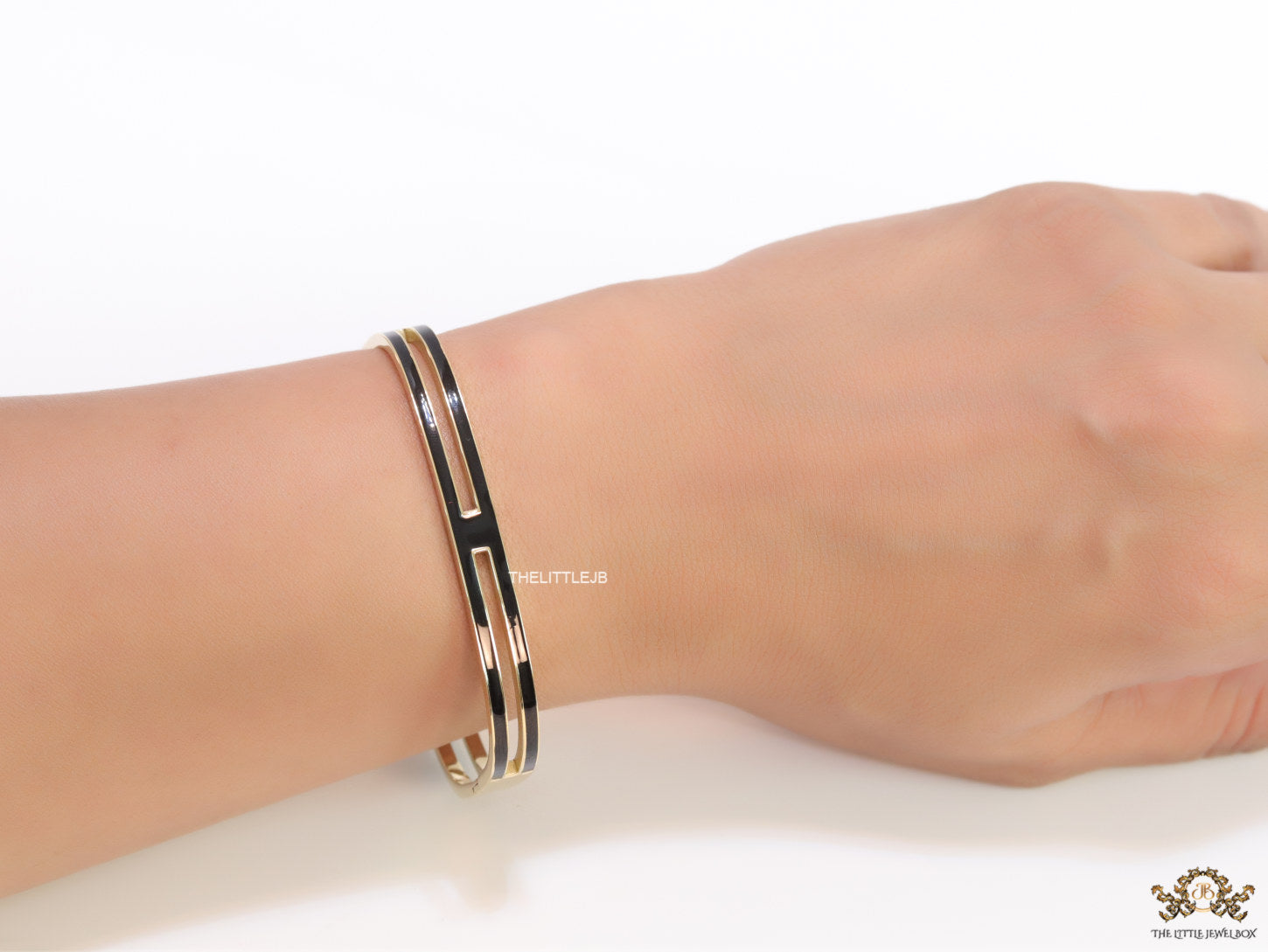Gold plated two layer solid black bracelet