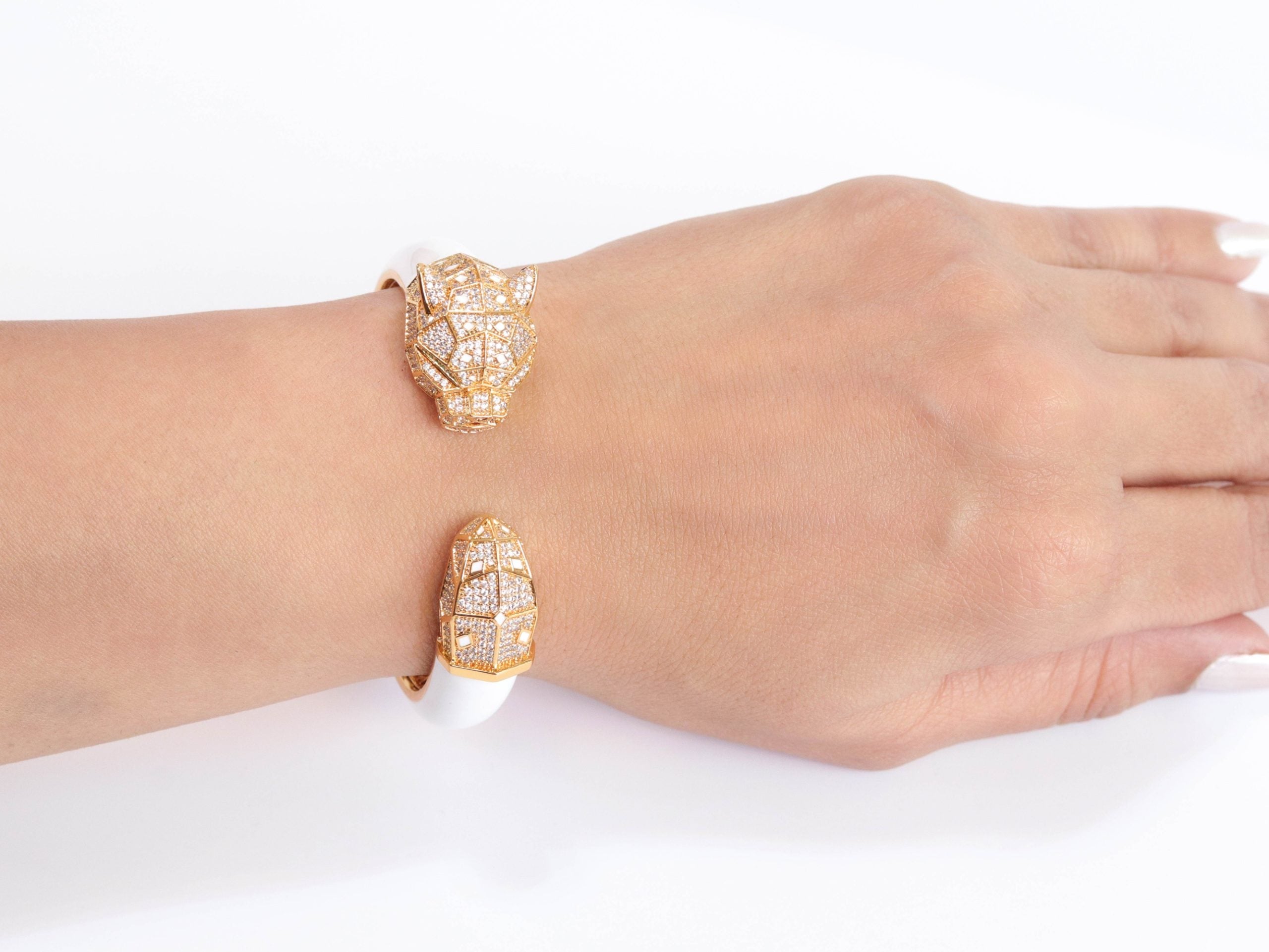 Panther face rose gold and white bracelet
