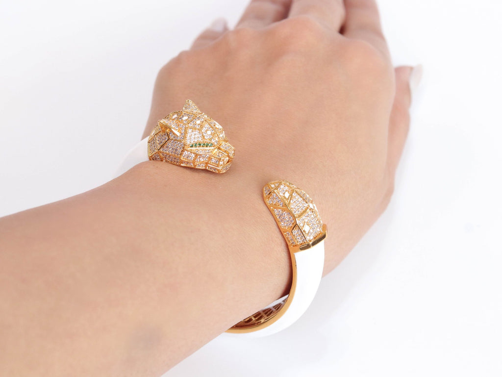 Panther face rose gold and white bracelet