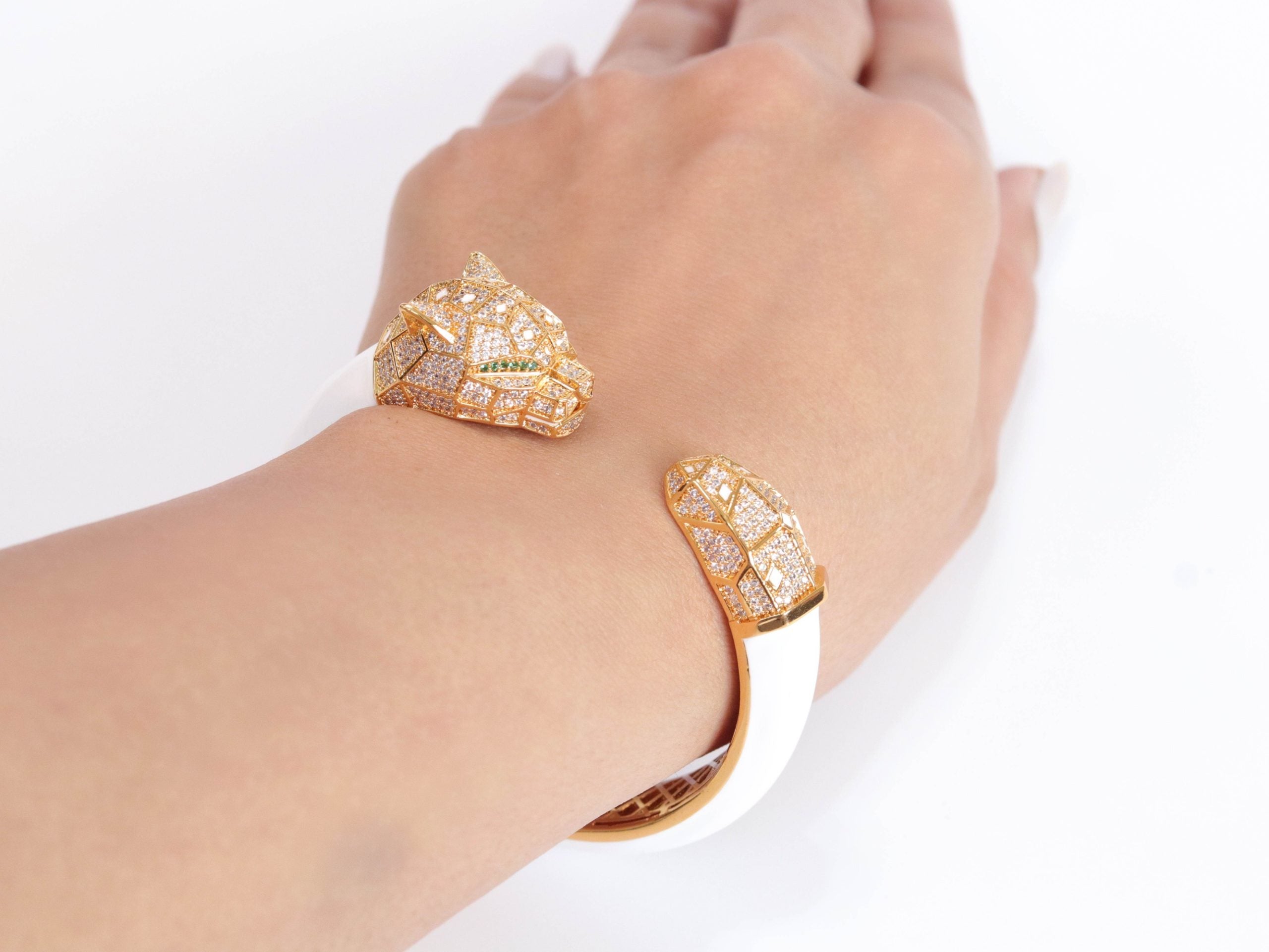Panther face rose gold and white bracelet
