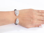 Panther face platinum and black bracelet