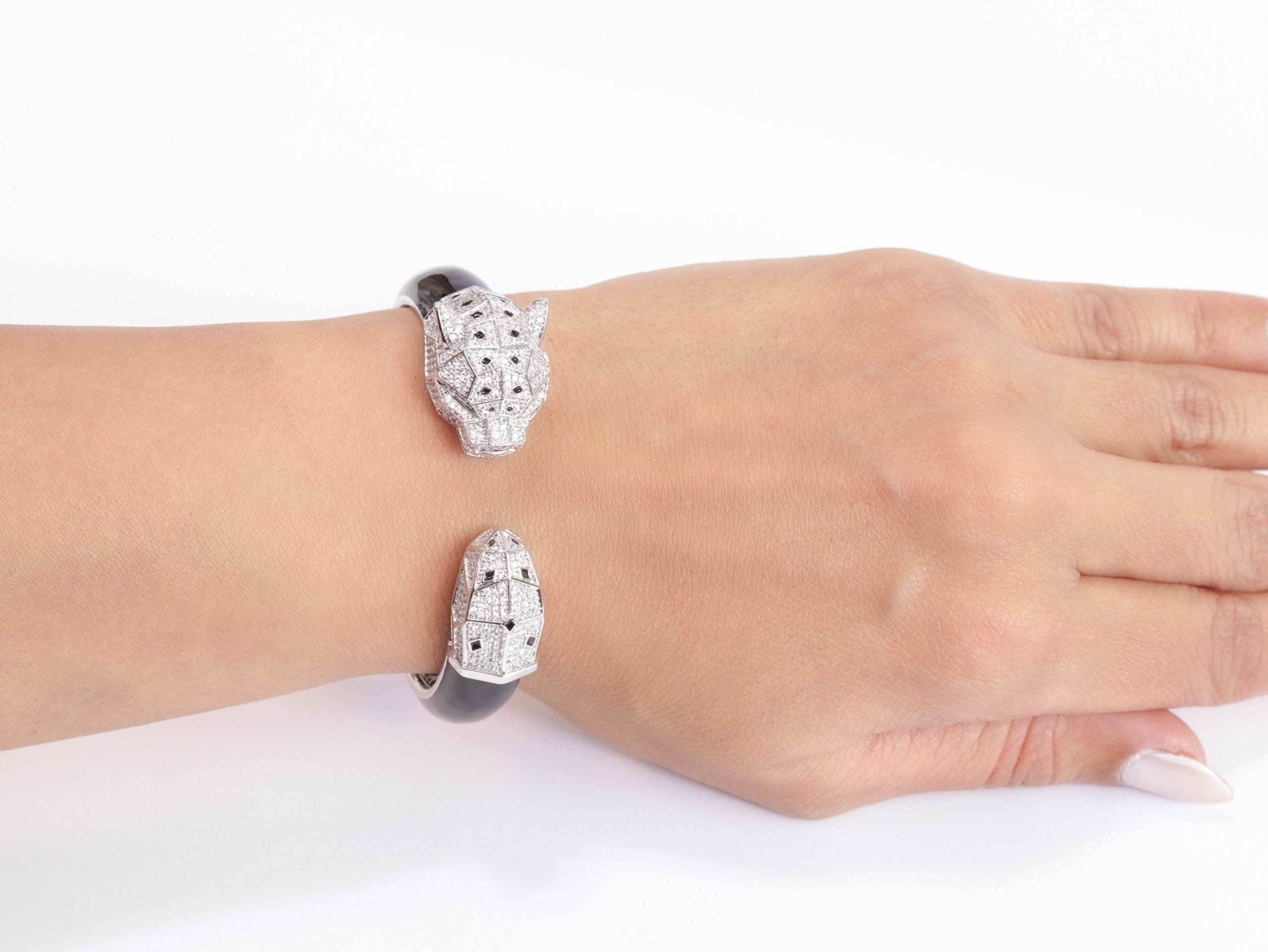 Panther face platinum and black bracelet