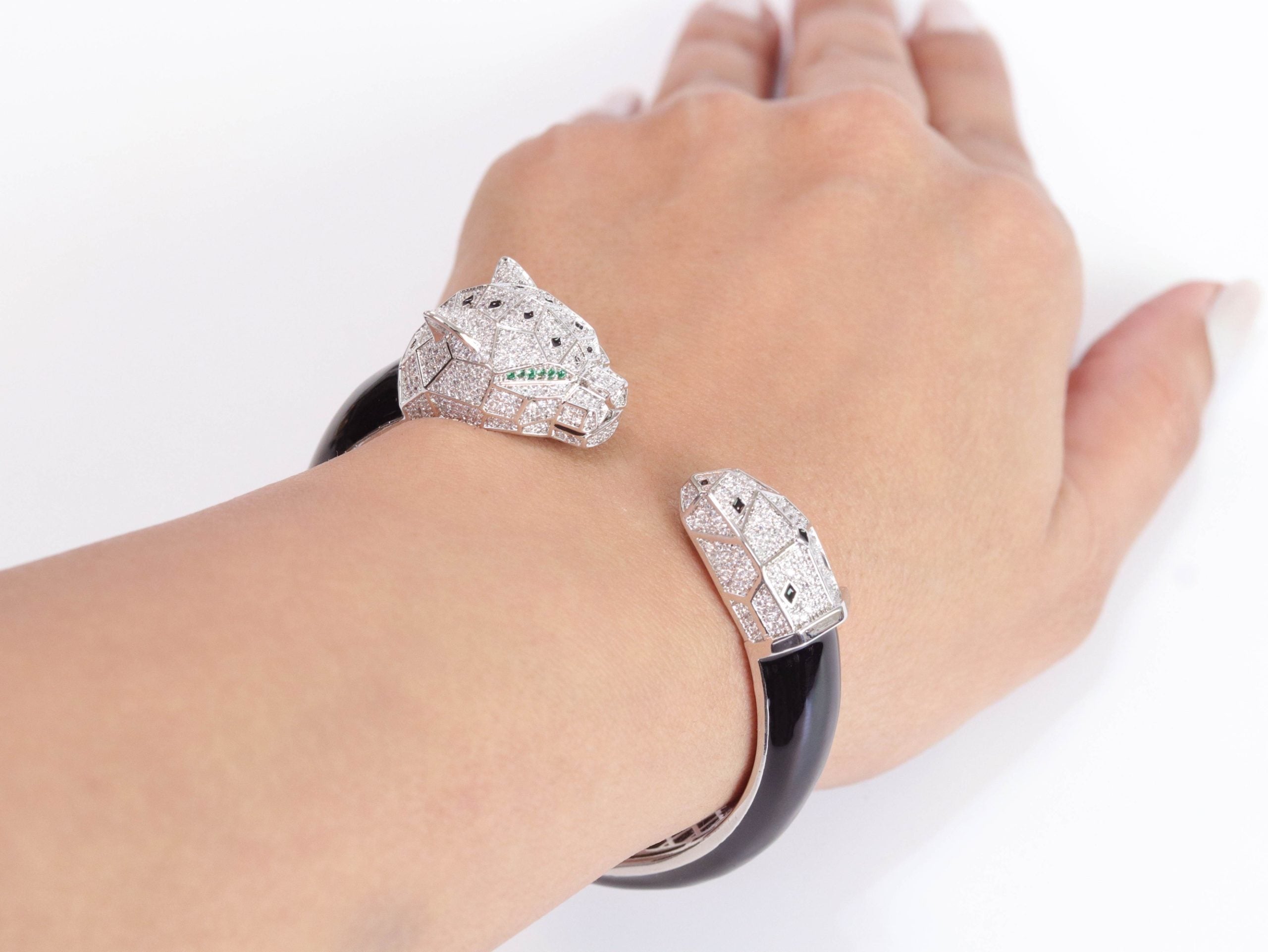 Panther face platinum and black bracelet