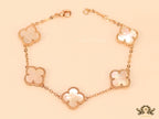 Rose gold plated chain bracelet with mother of pearl clover