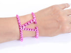 Pink chrome engraved broad bracelet cz