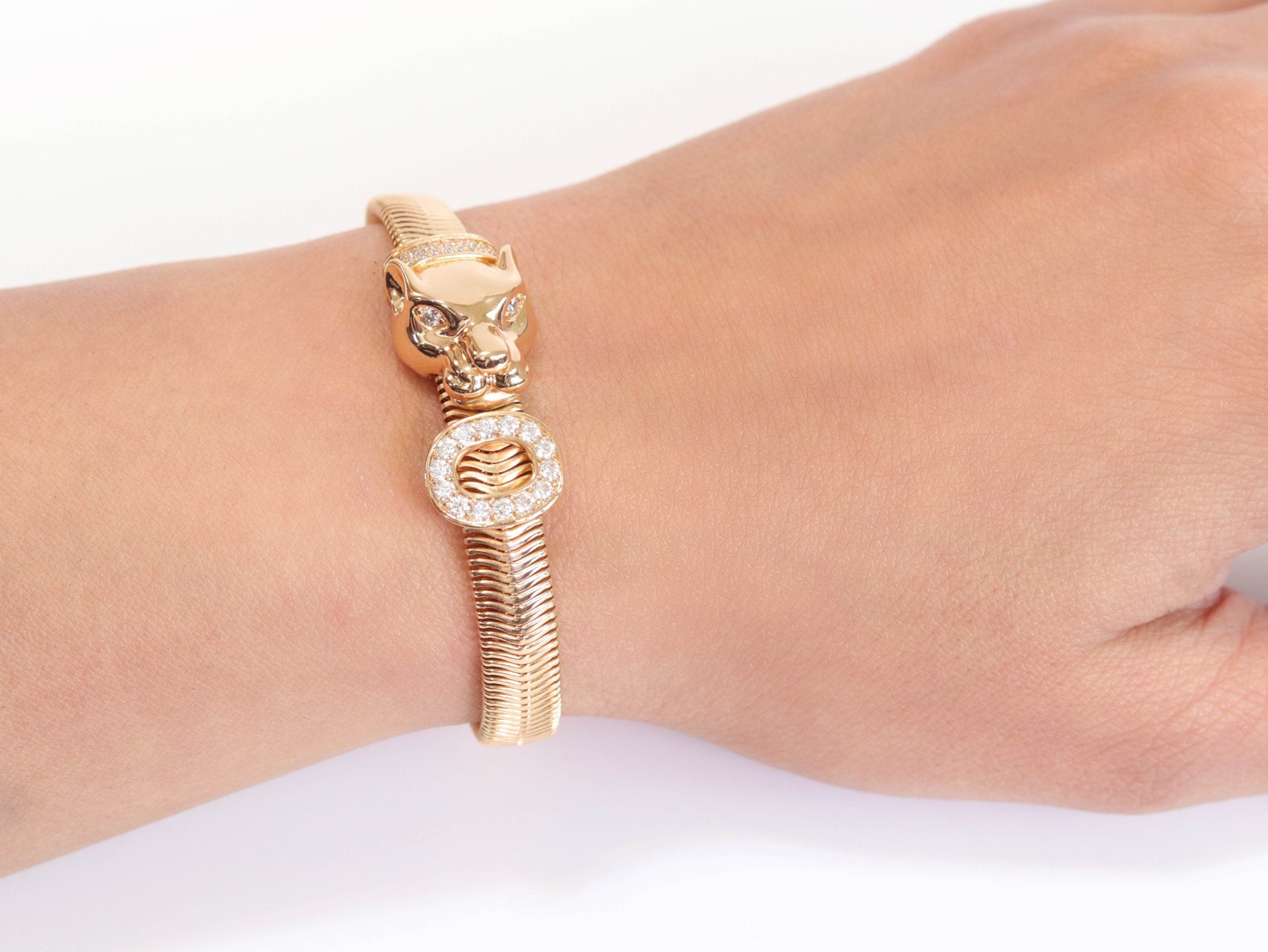 Panther face and cz ring gold bracelet