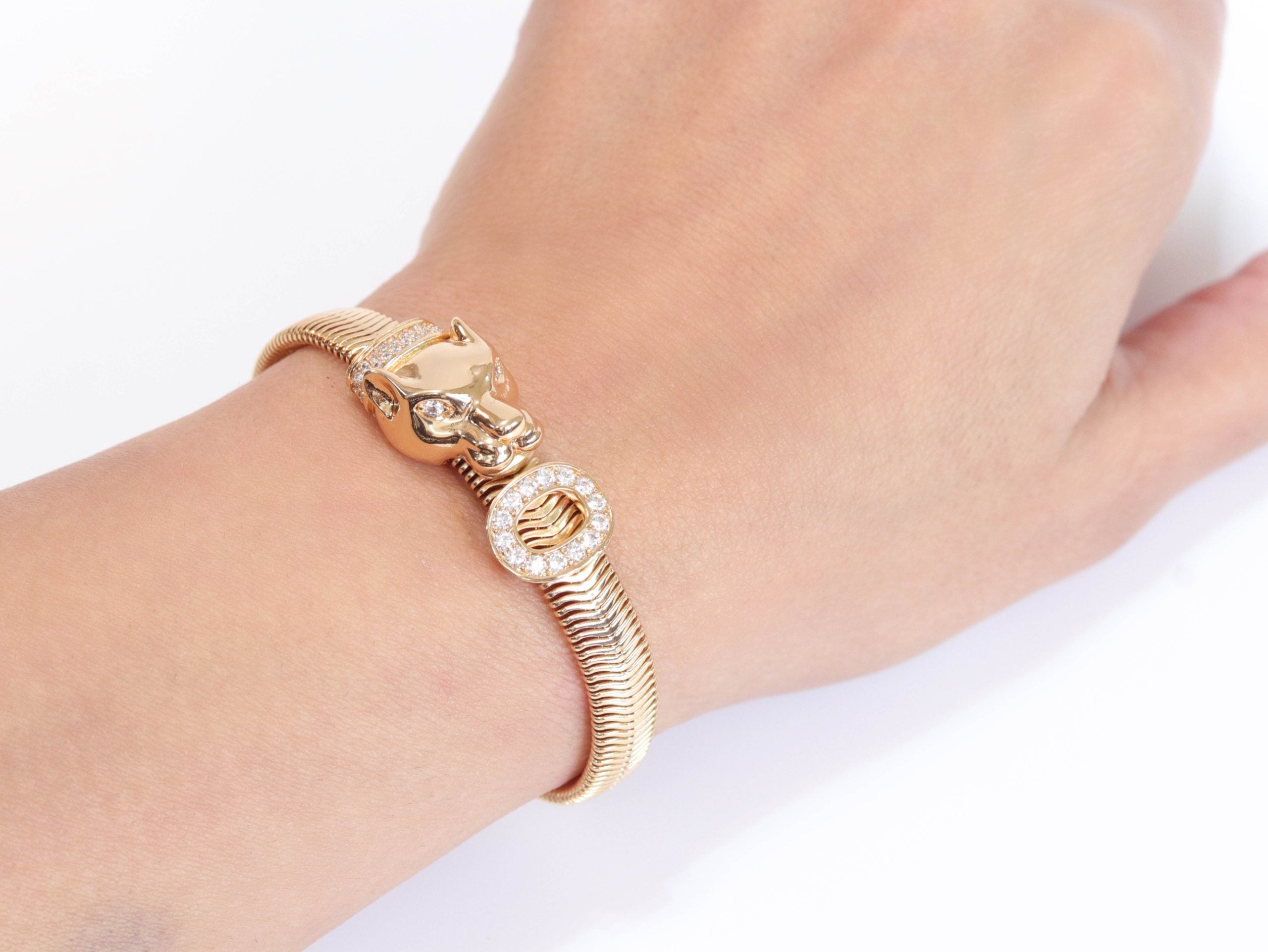 Panther face and cz ring gold bracelet