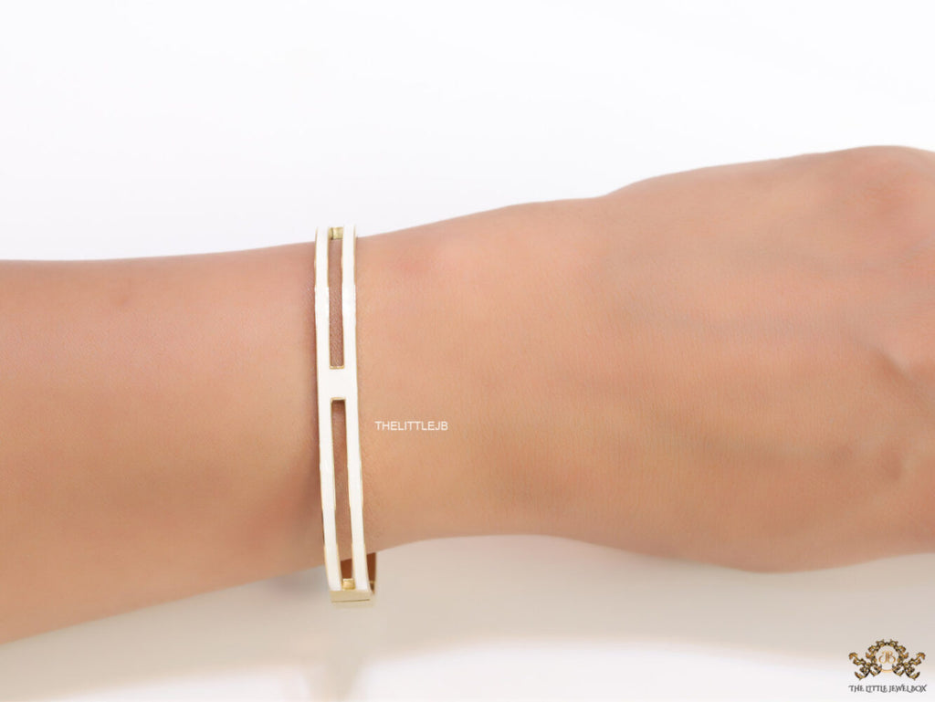 Gold plated two layer solid white bracelet