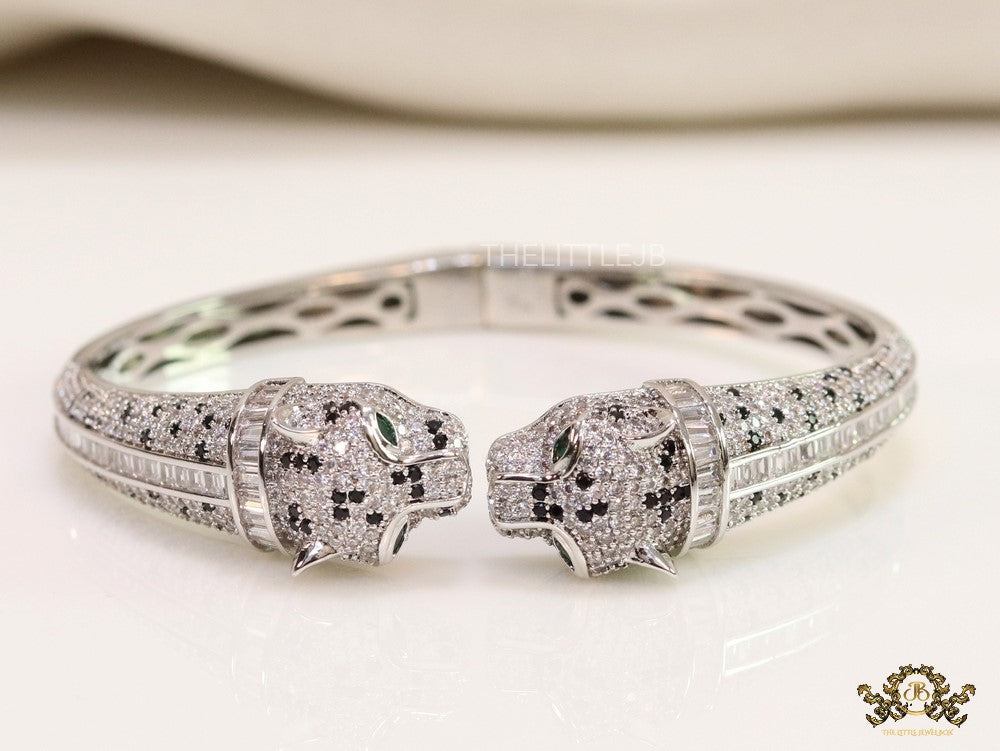 Platinum cz twin panther bracelet