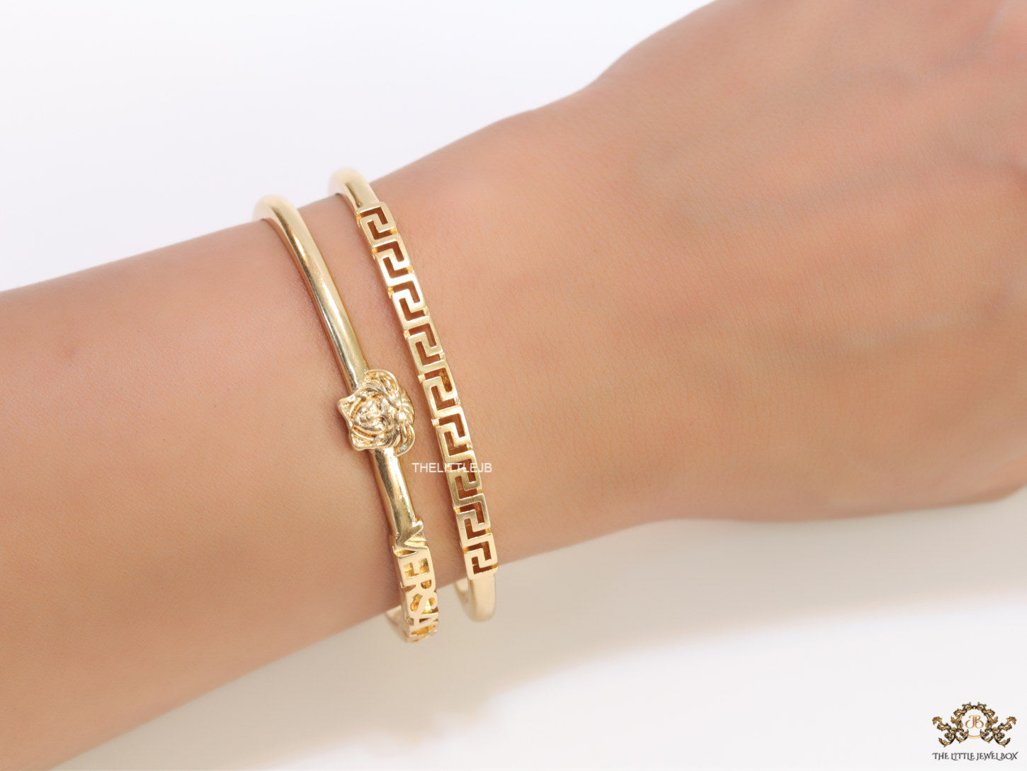 Gold plated two layered medusa and alphabets bracelet