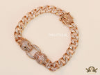Mens Rose Gold plated cuban chain bracelet with cz panther motif