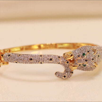 Gold plated full diamond panther openable bracelet