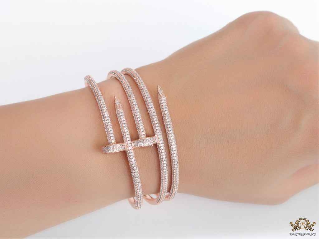 Rose gold plated twin nail bracelet with cz