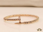 Rose gold plated cz and metallic bead nail bracelet-openable