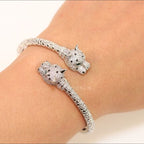 Platinum plated cz panther open bracelet