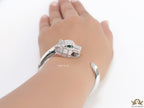 Platinum plated open panther bracelet with cz