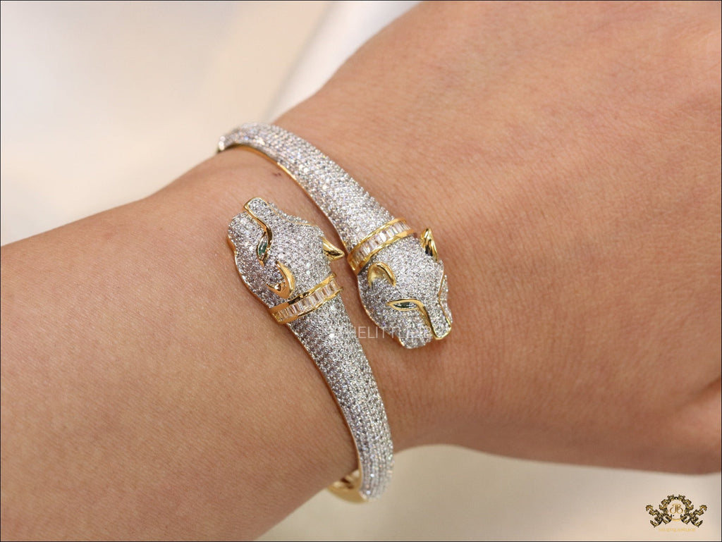 Gold plated cz twin panther openable bracelet