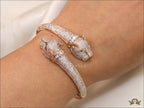 Rose gold plated cz twin panther openable  bracelet