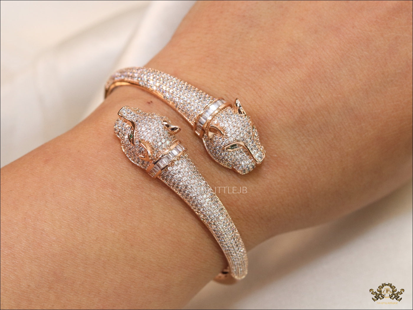 Rose gold plated cz twin panther openable  bracelet