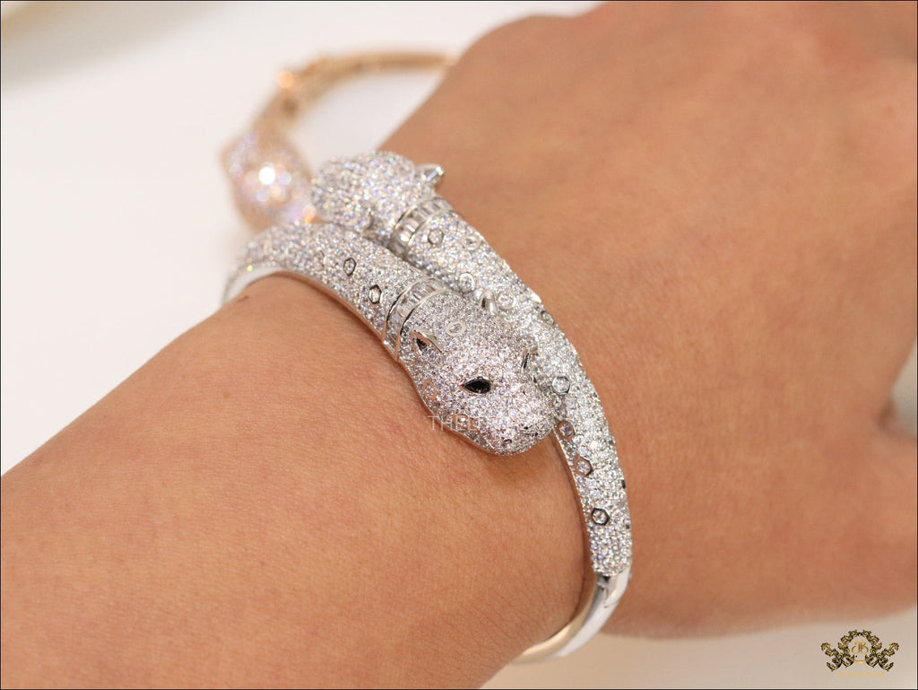 Platinum plated cz twin panther bracelet