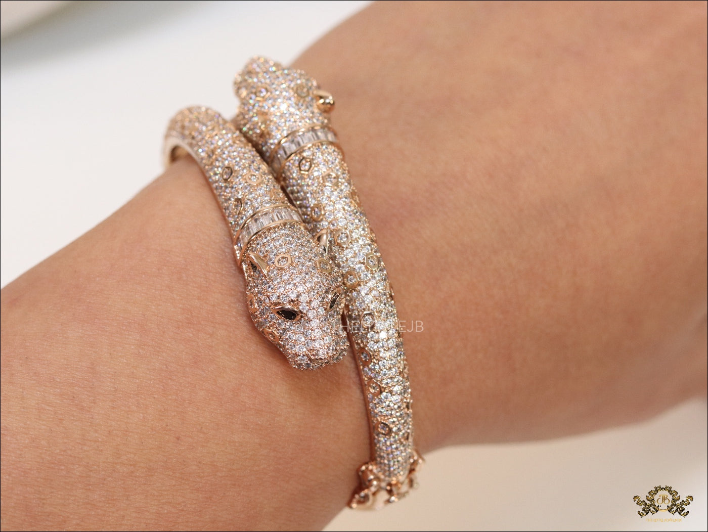 Rose gold plated cz twin panther bracelet