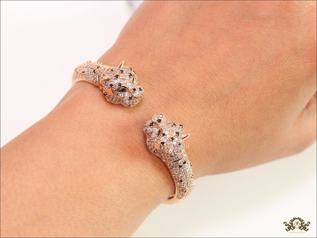 Open rose gold cz twin panther bracelet