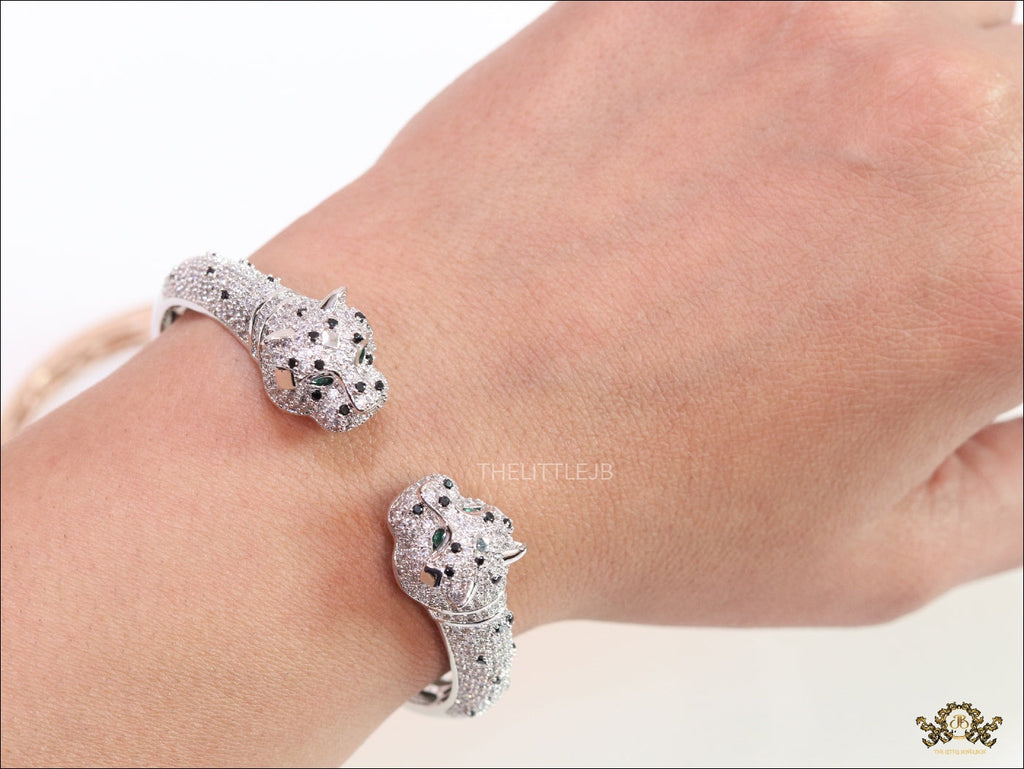 Open platinum cz twin panther bracelet