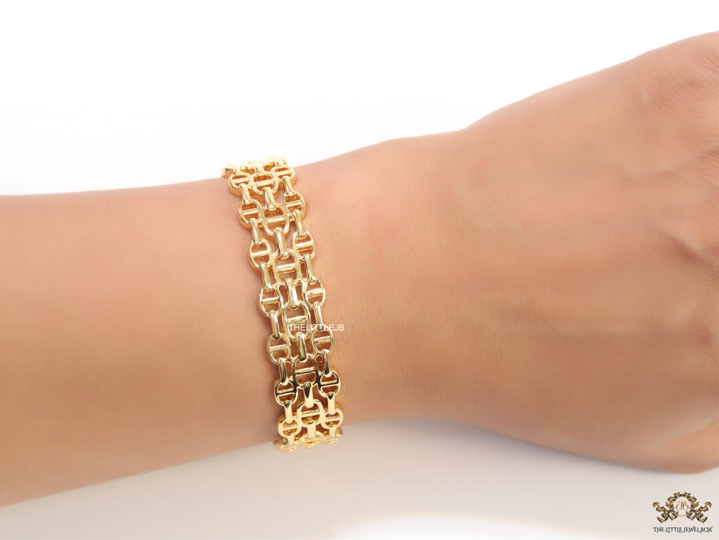 Gold plated bracelet band with link chain pattern