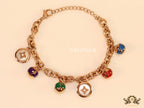 Rose gold plated link chain bracelet with multi enamel and MOP charms
