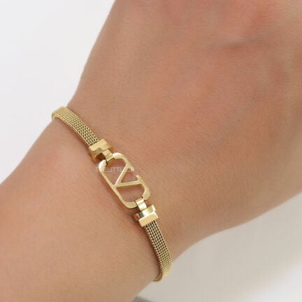 Gold plated watch strap bracelet with V motif