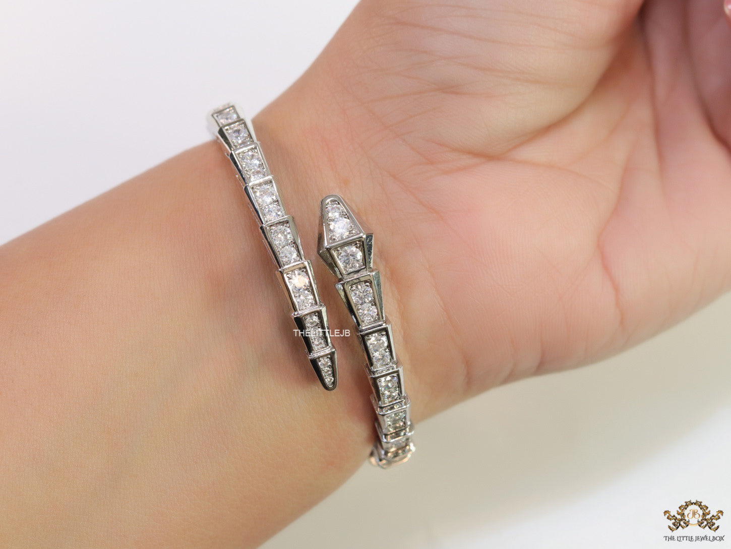 Platinum plated cz serpent bracelet