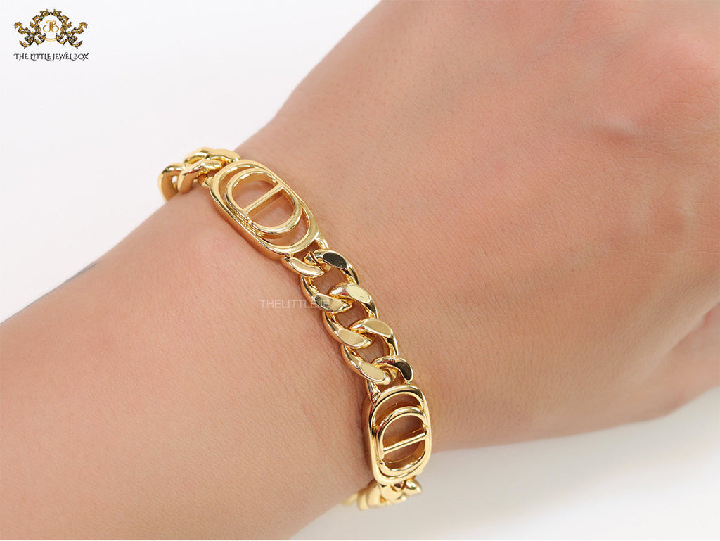 Gold plated CD motif chunky chain bracelet
