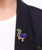 Gold plated multi-colour bird brooch