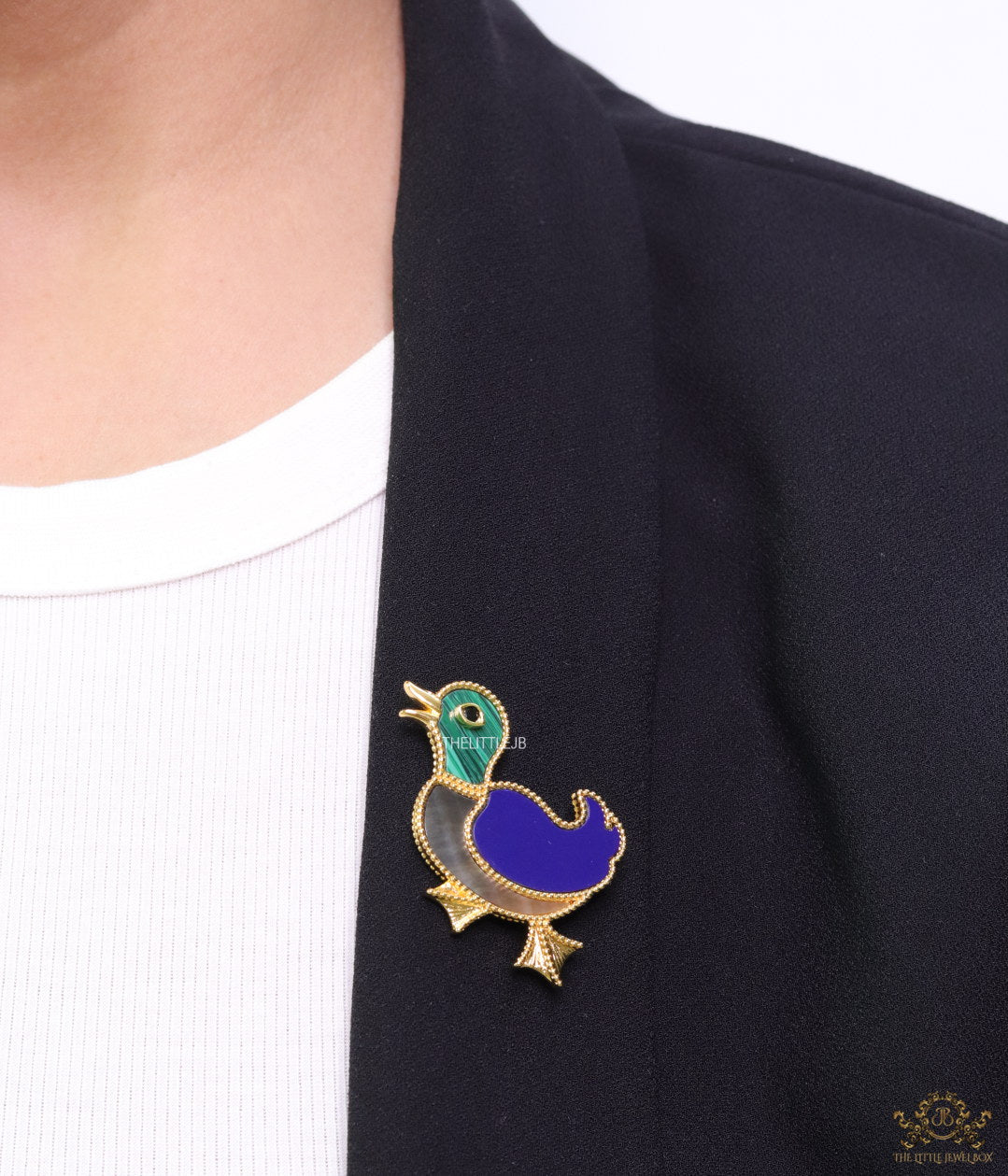 Gold plated multi-colour bird brooch