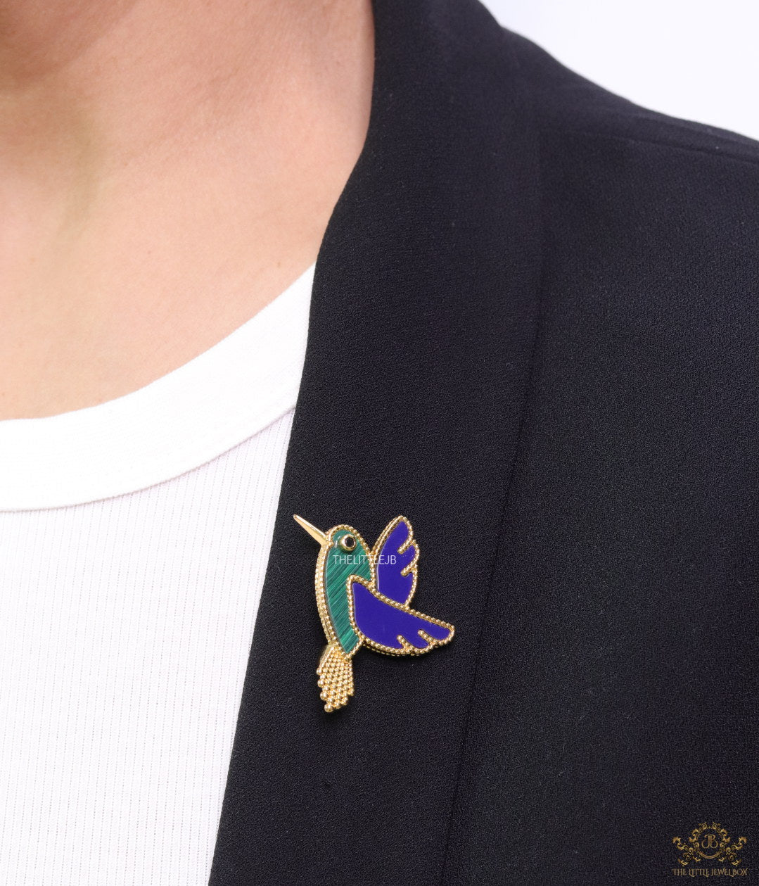 Gold plated multi-colour flying bird brooch