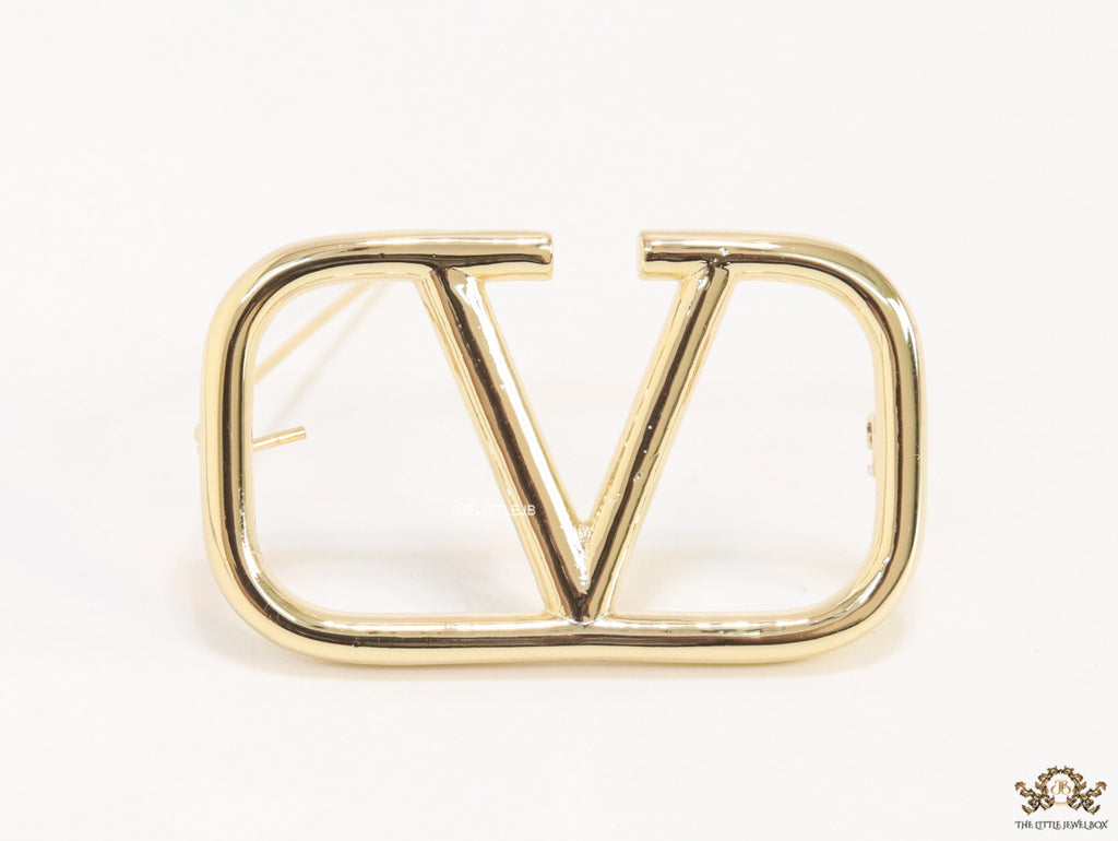 Alphabet V Gold brooch