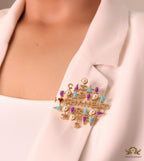 Multicoloured cz and pearls brooch in gold plating