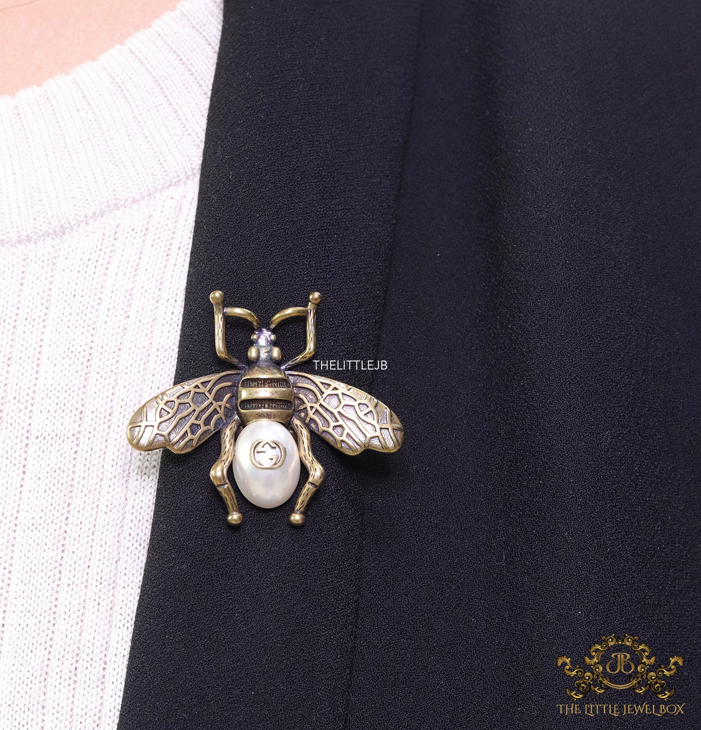 Antique gold finish alphabet bee brooch