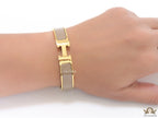 Alphabet H 12 mm Grey Brown bracelet with gold accents