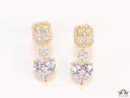 Golden cz baguette earrings with heart shape cz drop