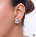 Platinum plated twin C motif studs with cz