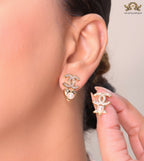 Gold plated double C earrings with pearl heart and star