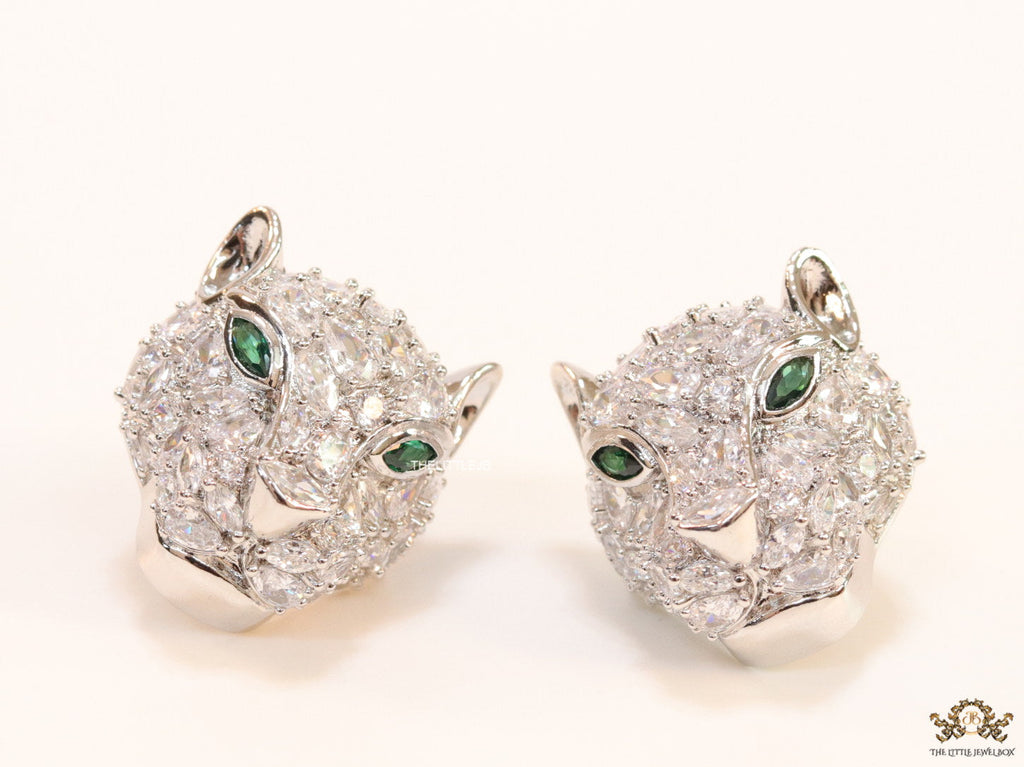 Cz Panther studs in platinum finish