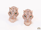 Cz panther face clip on studs in rose gold